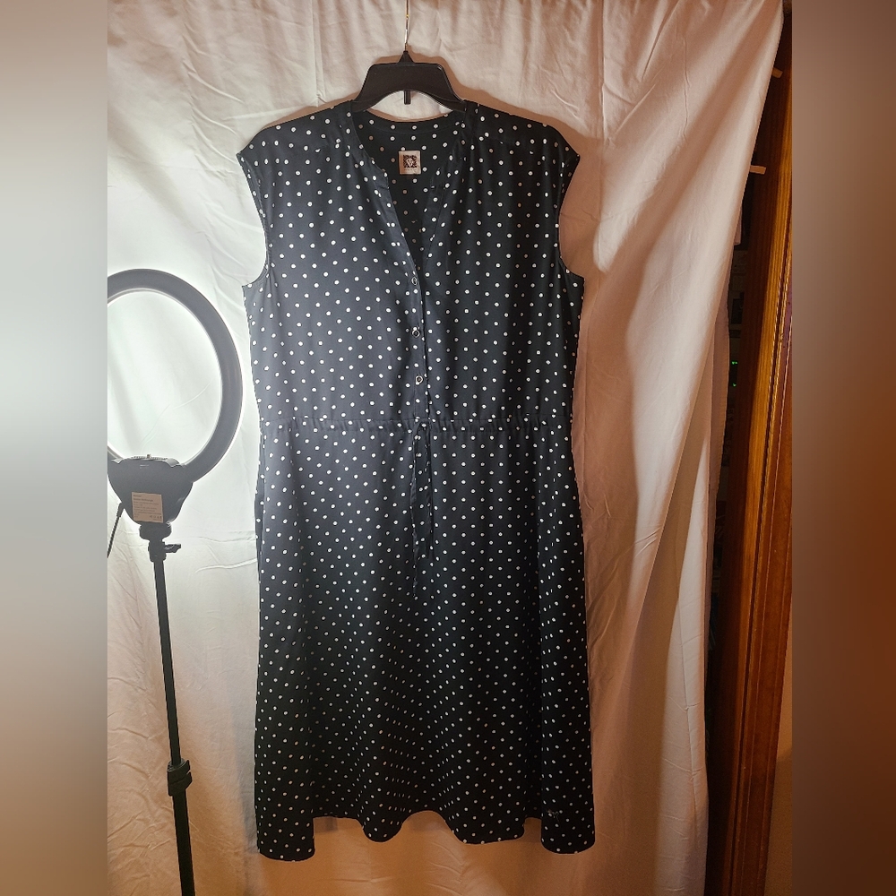 Anne Klein Dress Black & White Polkadot Sleeveless Dress With Pockets Size 1